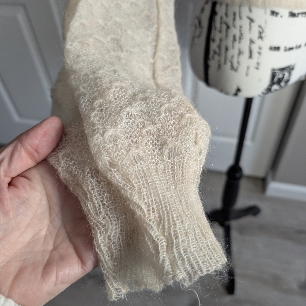 Free People Cream Ruffled Off-the-Shoulder Knit Sweater - Picture 4 of 8
